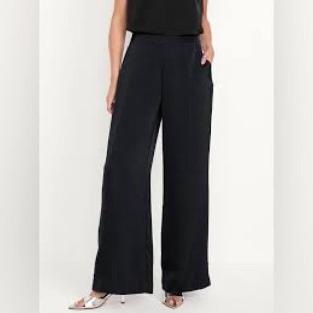 Black High Waisted Wide Leg Pants Pockets Sz M